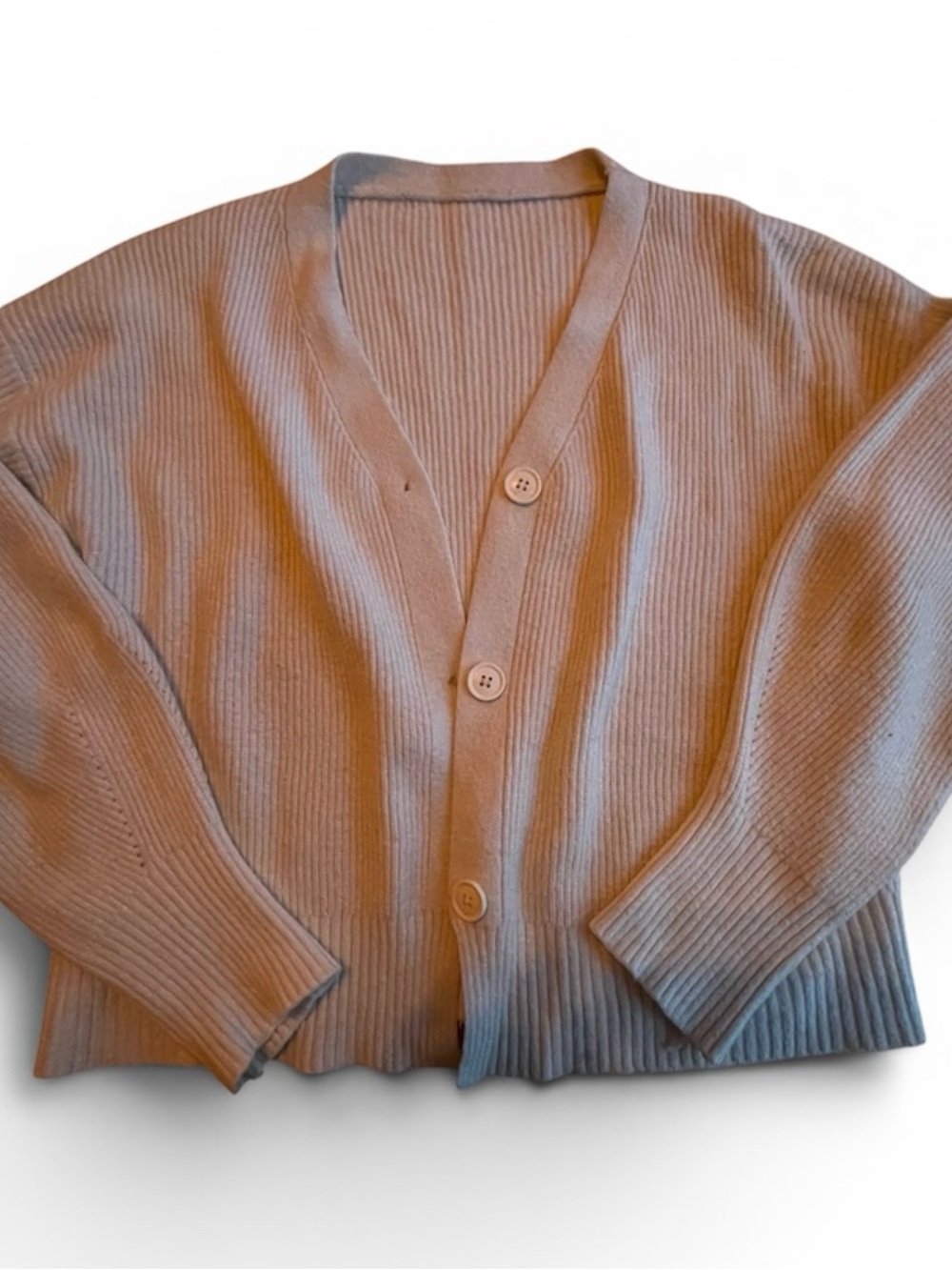 Ribbed V-Neck Button Front Cardigan Sweater - Taupe